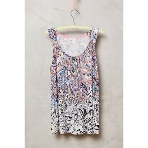 Anthropologie MEADOW RUE Positano Smocked Tank Top Paisley Print Small